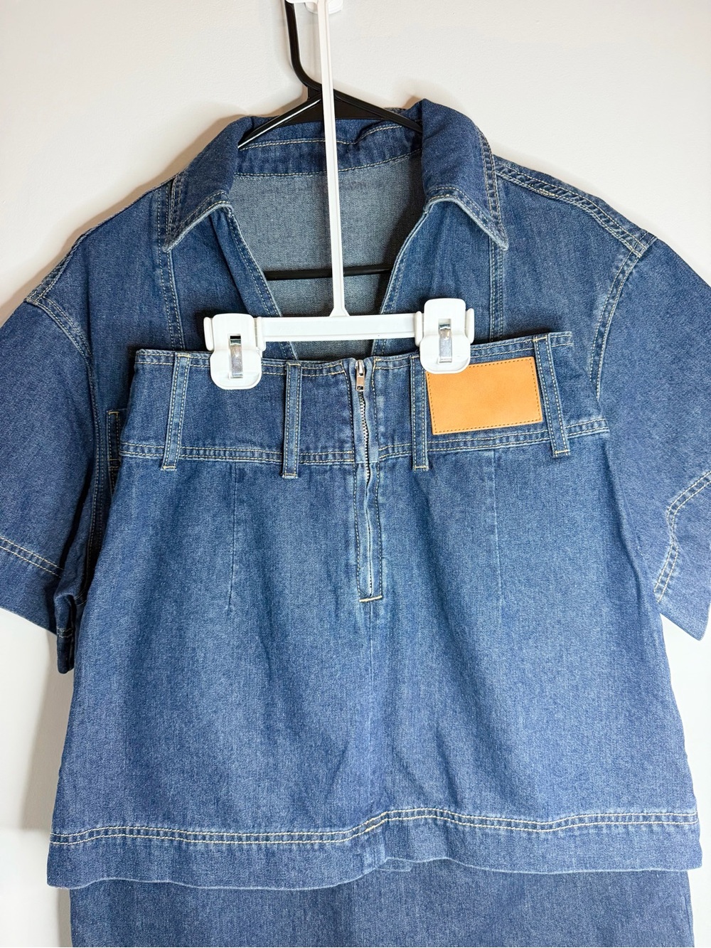 Commense Denim Short Sleeve Blouse & Skirt Set - Picture 9 of 10